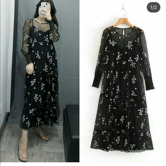 Last🔥Zara floral tulle dress bloggers favorite - Picture 10 of 10